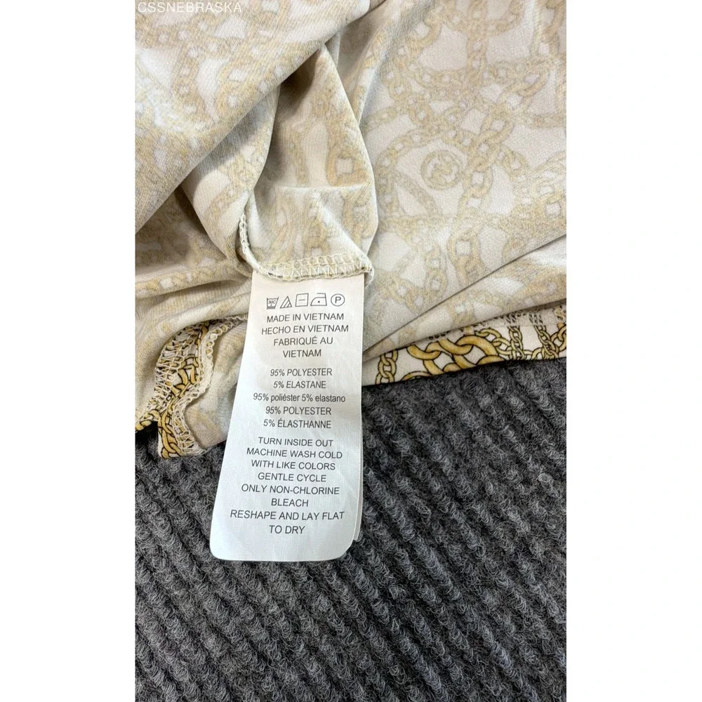 Michael Kors Yellow Women's Blouse Gold Chain Link Print Zip Front Top - Medium